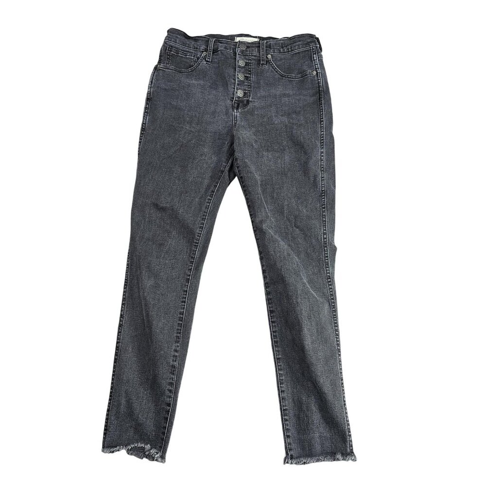 Madewell 10'' Skinny Jeans Womens 29 Gray Charcoal Wash Button Fly‎ Raw Hem
